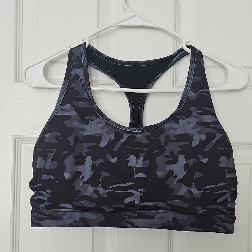 ZYIA Blue and Gray Camo Racerback Sports Bra